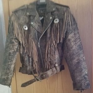 Brown leather fringed jacket